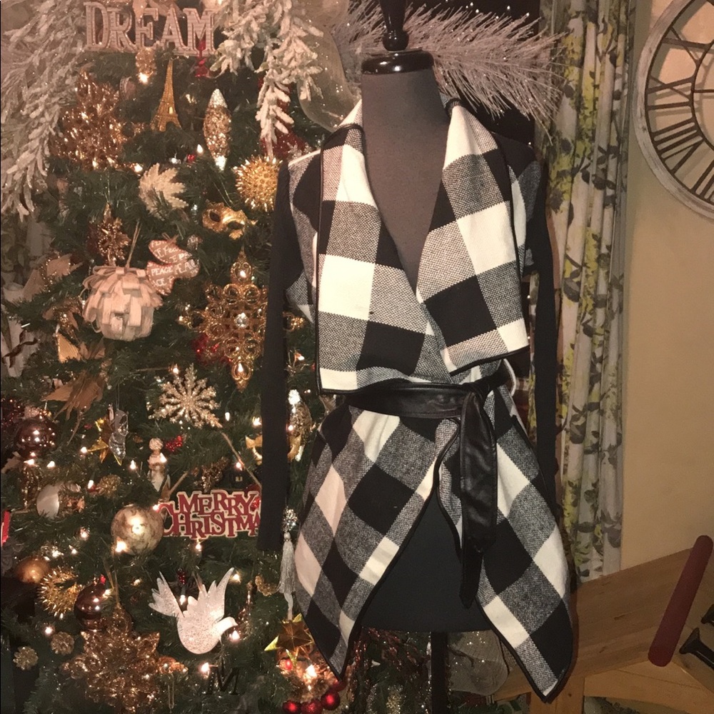 NWOT Sweater Jacket with Vegan Leather Trim Large